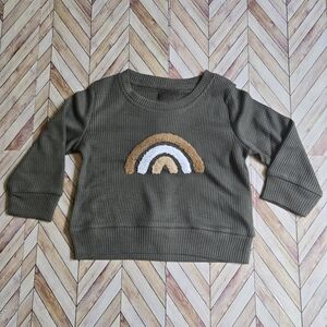 Olive Green Waffle Knit Rainbow Sweater Baby Boy Girl Long Sleeve Crewneck Top